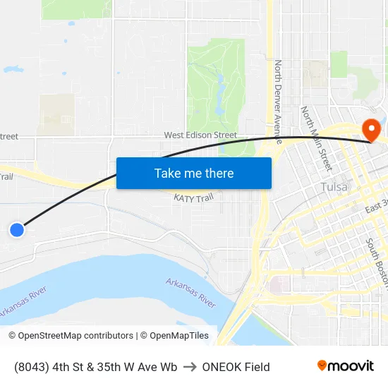 (8043) 4th St & 35th W Ave Wb to ONEOK Field map