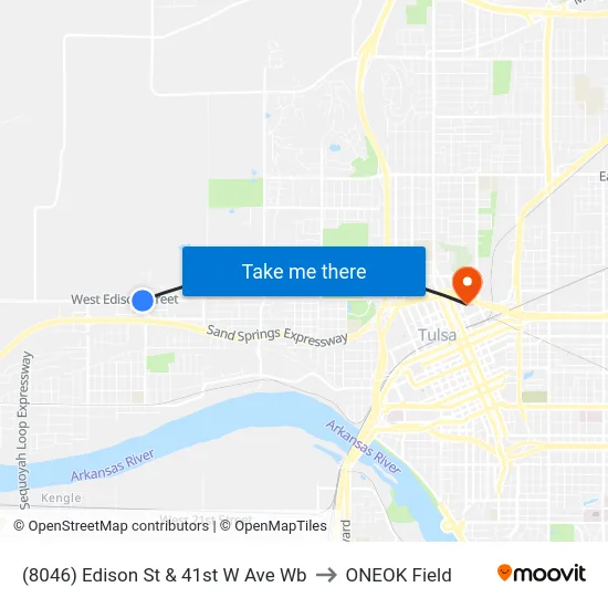 (8046) Edison St & 41st W Ave Wb to ONEOK Field map