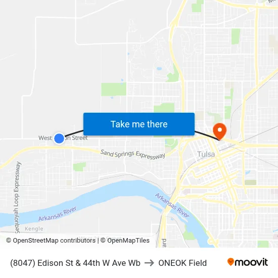 (8047) Edison St & 44th W Ave Wb to ONEOK Field map