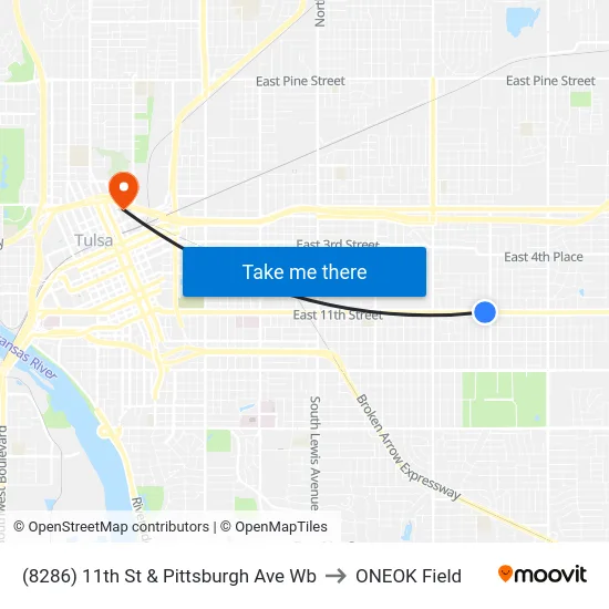 (8286) 11th St & Pittsburgh Ave Wb to ONEOK Field map