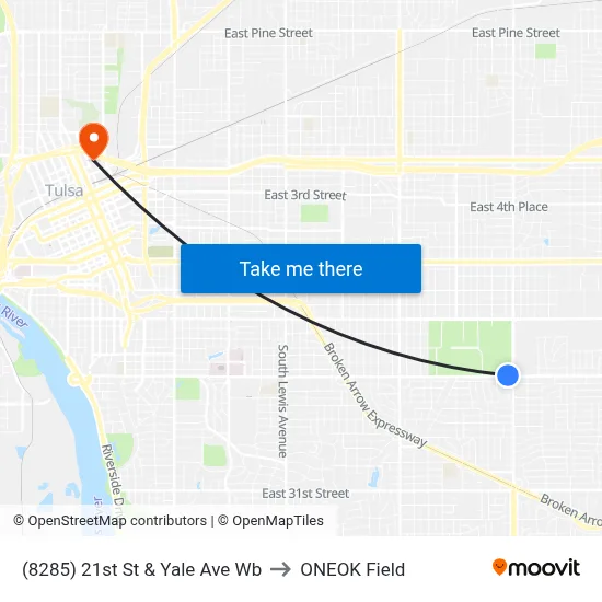 (8285) 21st St & Yale Ave Wb to ONEOK Field map