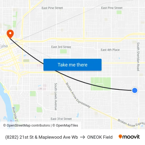(8282) 21st St & Maplewood Ave Wb to ONEOK Field map