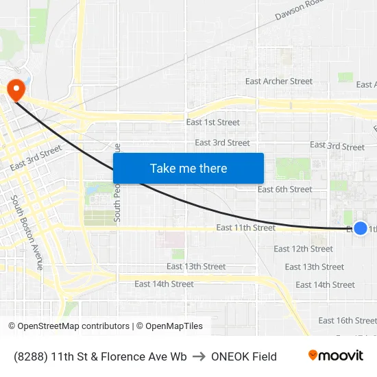 (8288) 11th St & Florence Ave Wb to ONEOK Field map