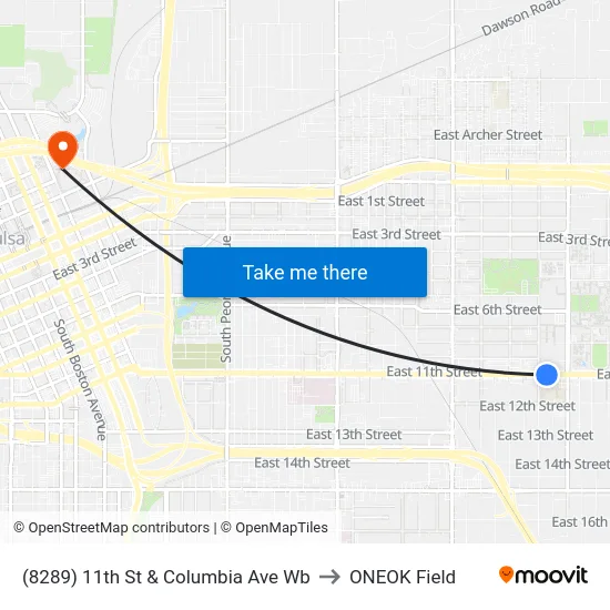 (8289) 11th St & Columbia Ave Wb to ONEOK Field map