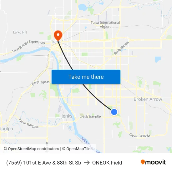 (7559) 101st E Ave & 88th St Sb to ONEOK Field map