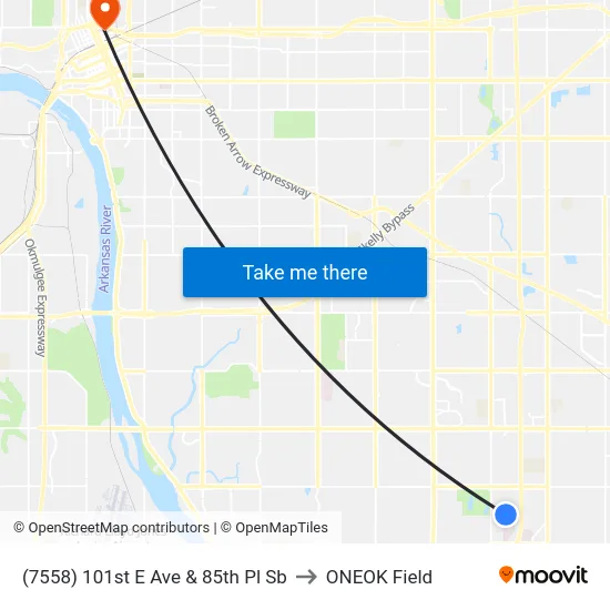 (7558) 101st E Ave & 85th Pl Sb to ONEOK Field map
