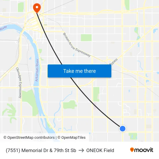(7551) Memorial Dr & 79th St  Sb to ONEOK Field map