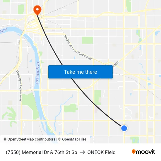 (7550) Memorial Dr & 76th St Sb to ONEOK Field map