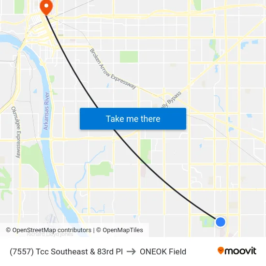 (7557) Tcc Southeast & 83rd Pl to ONEOK Field map