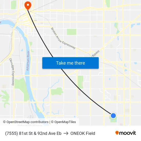 (7555) 81st St & 92nd Ave Eb to ONEOK Field map