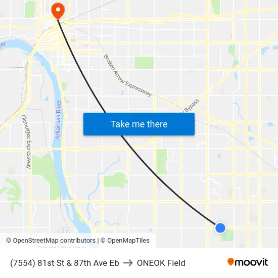 (7554) 81st St & 87th Ave Eb to ONEOK Field map