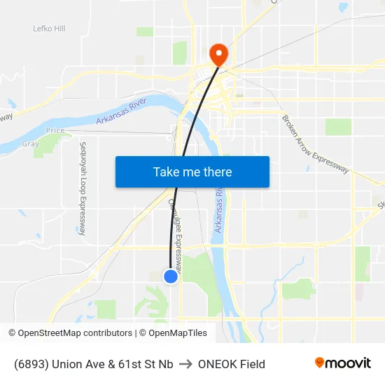 (6893) Union Ave & 61st St Nb to ONEOK Field map
