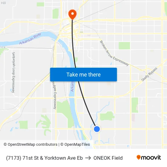(7173) 71st St & Yorktown Ave Eb to ONEOK Field map