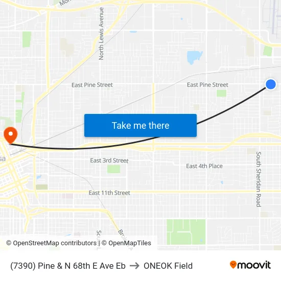 (7390) Pine &  N 68th E Ave Eb to ONEOK Field map