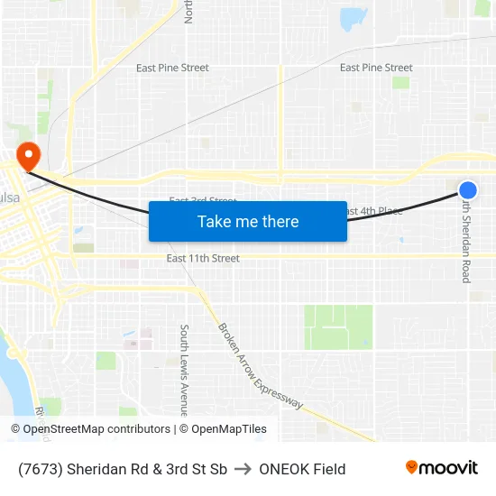 (7673) Sheridan Rd & 3rd St Sb to ONEOK Field map