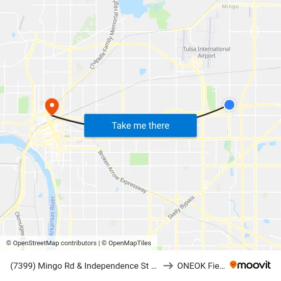 (7399) Mingo Rd & Independence St Sb to ONEOK Field map