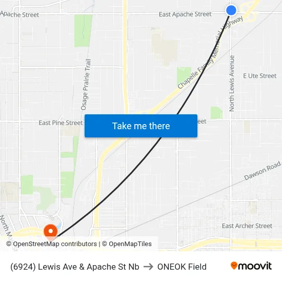 (6924) Lewis Ave & Apache St Nb to ONEOK Field map