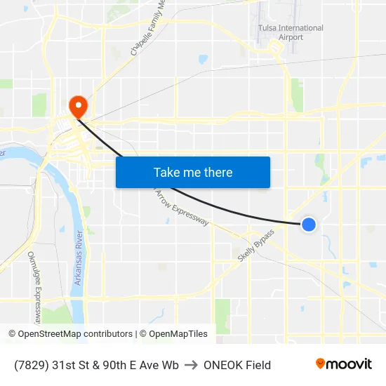 (7829) 31st St & 90th E Ave Wb to ONEOK Field map