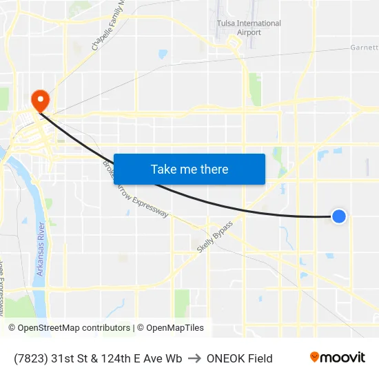 (7823) 31st St & 124th E Ave Wb to ONEOK Field map