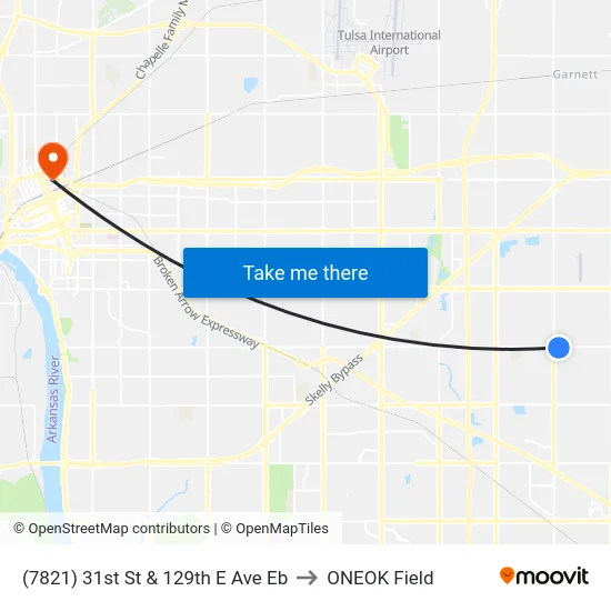 (7821) 31st St & 129th E Ave Eb to ONEOK Field map