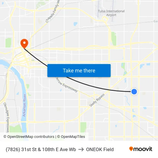 (7826) 31st St & 108th E Ave Wb to ONEOK Field map