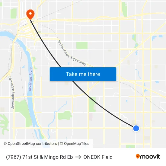 (7967) 71st St & Mingo Rd Eb to ONEOK Field map