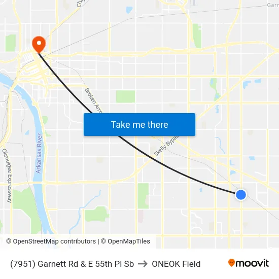 (7951) Garnett Rd & E 55th Pl Sb to ONEOK Field map