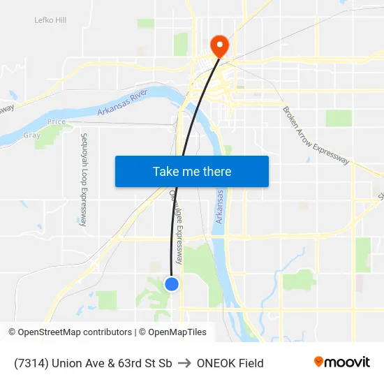 (7314) Union Ave & 63rd St Sb to ONEOK Field map