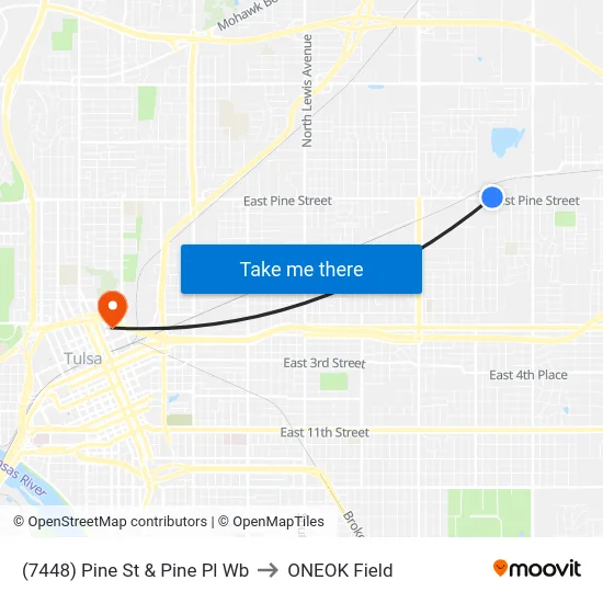 (7448) Pine St & Pine Pl Wb to ONEOK Field map