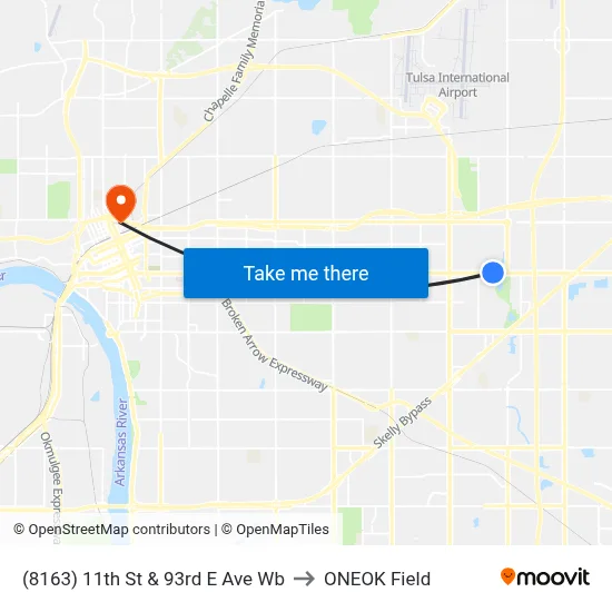 (8163) 11th St & 93rd E Ave Wb to ONEOK Field map
