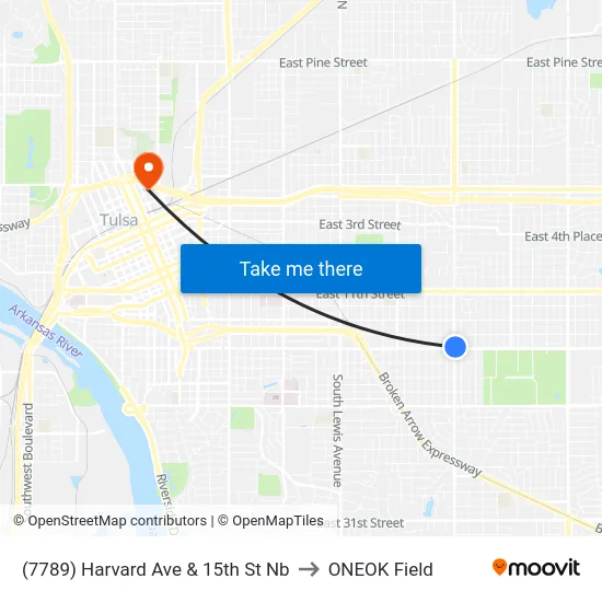 (7789) Harvard Ave & 15th St Nb to ONEOK Field map