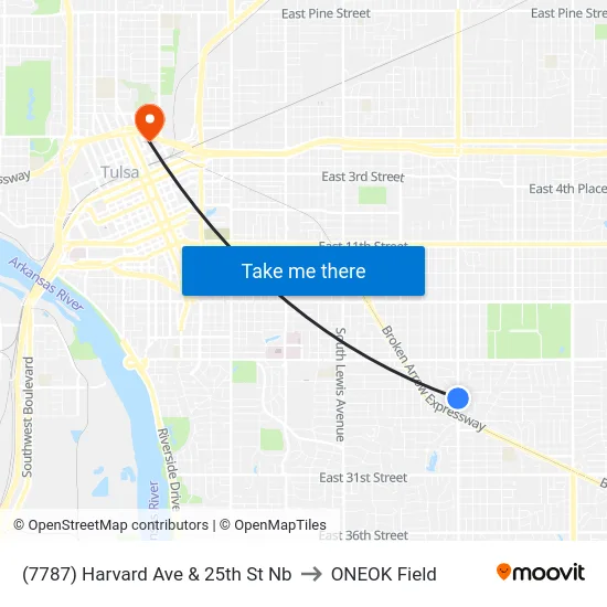 (7787) Harvard Ave & 25th St Nb to ONEOK Field map