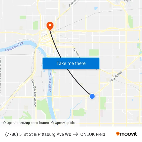 (7780) 51st St & Pittsburg Ave Wb to ONEOK Field map