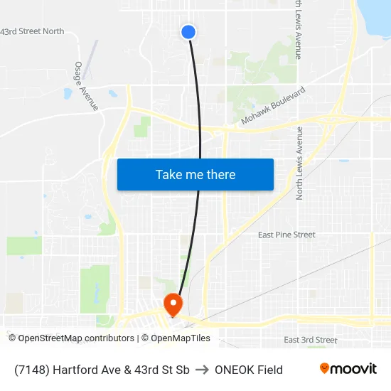 (7148) Hartford Ave & 43rd St Sb to ONEOK Field map