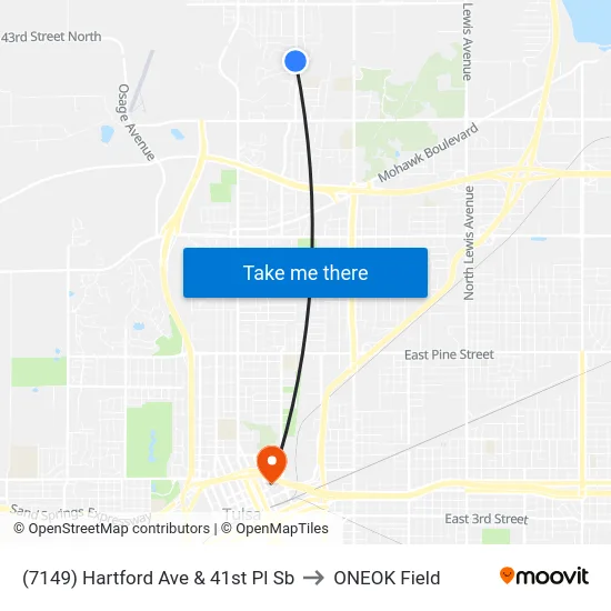 (7149) Hartford Ave & 41st Pl Sb to ONEOK Field map