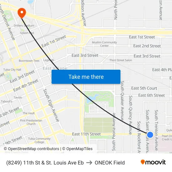 (8249) 11th St & St. Louis Ave Eb to ONEOK Field map