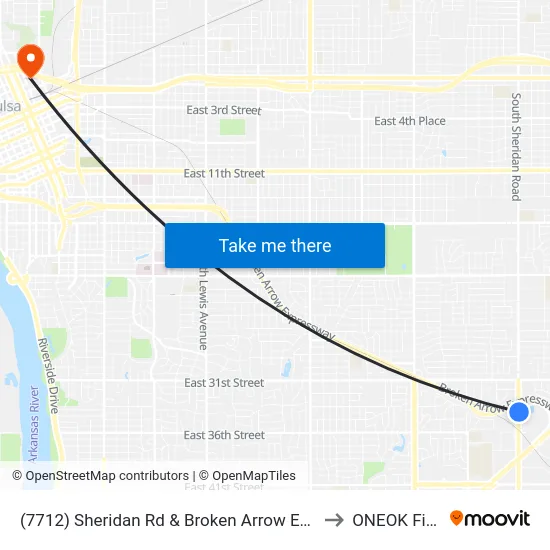 (7712) Sheridan Rd & Broken Arrow Expwy to ONEOK Field map