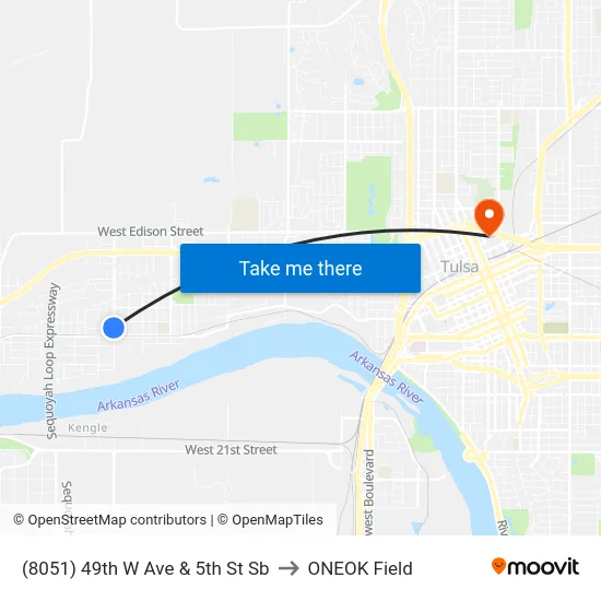 (8051) 49th W Ave & 5th St Sb to ONEOK Field map