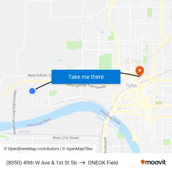 (8050) 49th W Ave & 1st St Sb to ONEOK Field map