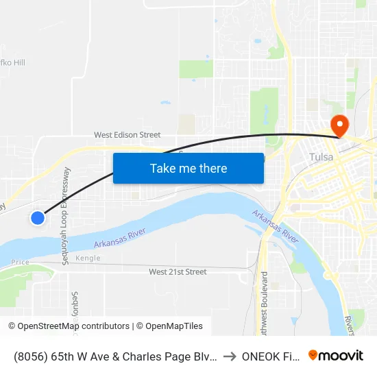 (8056) 65th W Ave & Charles Page Blvd Nb to ONEOK Field map