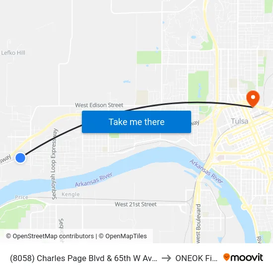 (8058) Charles Page Blvd & 65th W Ave Wb to ONEOK Field map