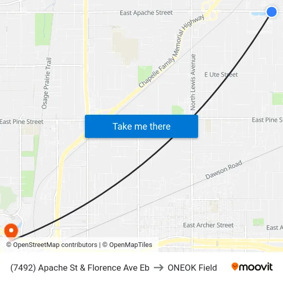 (7492) Apache St & Florence Ave Eb to ONEOK Field map