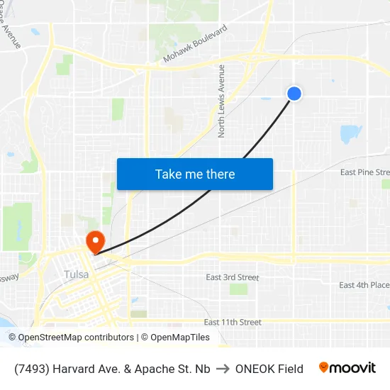 (7493) Harvard Ave. & Apache St. Nb to ONEOK Field map