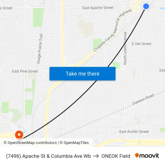 (7496) Apache St & Columbia Ave Wb to ONEOK Field map
