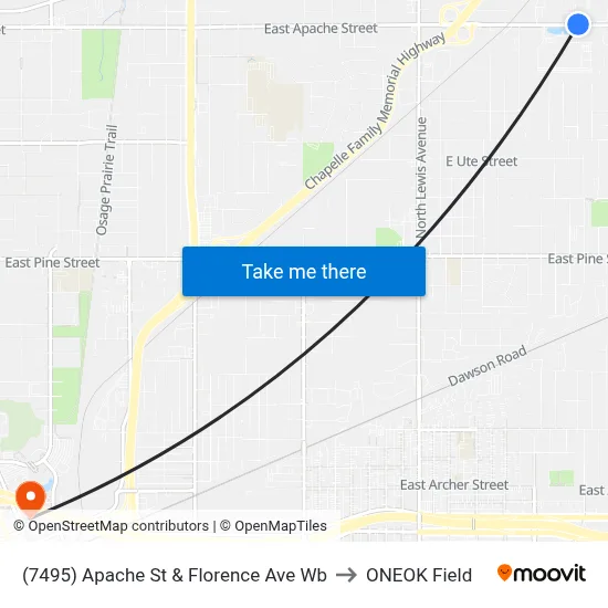 (7495) Apache St & Florence Ave Wb to ONEOK Field map