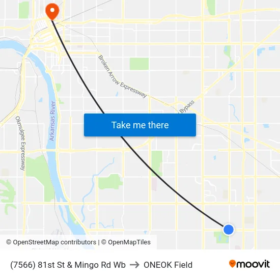 (7566) 81st St & Mingo Rd Wb to ONEOK Field map