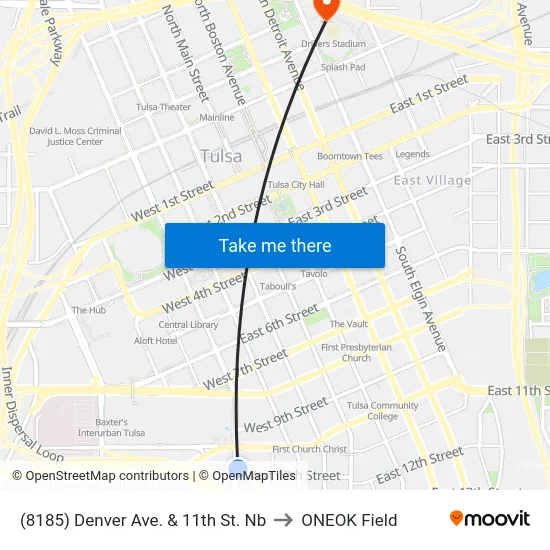 (8185) Denver Ave. & 11th St. Nb to ONEOK Field map