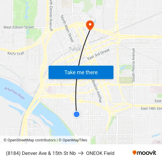 (8184) Denver Ave & 15th St Nb to ONEOK Field map