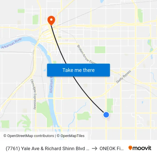 (7761) Yale Ave & Richard Shinn Blvd Nb to ONEOK Field map