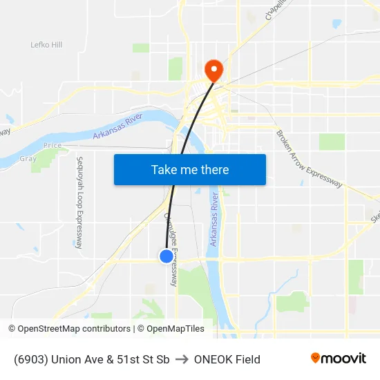 (6903) Union Ave & 51st St Sb to ONEOK Field map